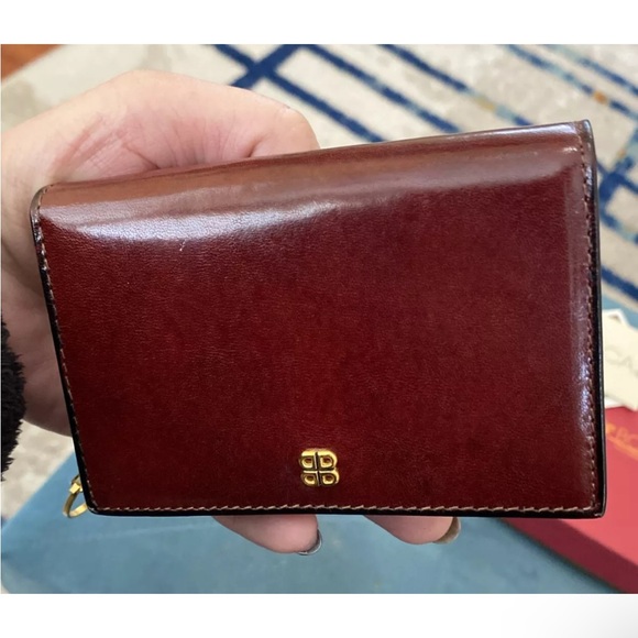 BOSCA Leather Fold Over Wallet Card Case Key Ring Burgundy